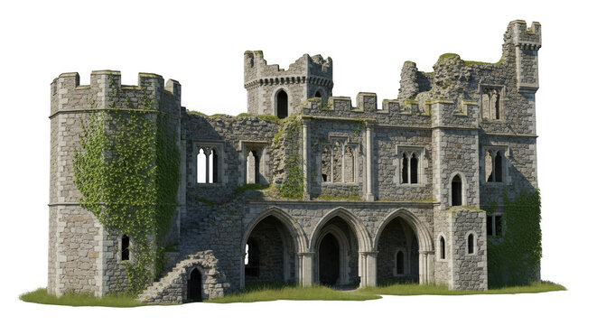 Ancient stone castle with arched entrance and towers