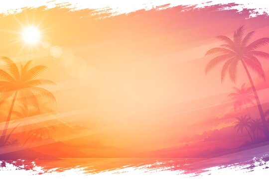 Orange Yellow Tropical Summer Banner with Palm Silhouettes