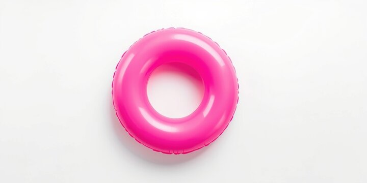 Vivid pink swim ring contrasting against a white matte background with copy space