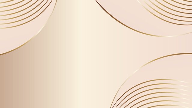 ​An elegant abstract background featuring soft beige and cream gradients. The design is highlighted by smooth, sweeping curved shapes and multiple thin, shimmering gold metallic lines that create a lu