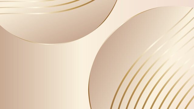 ​An elegant abstract background featuring soft beige and cream gradients. The design is highlighted by smooth, sweeping curved shapes and multiple thin, shimmering gold metallic lines that create a lu