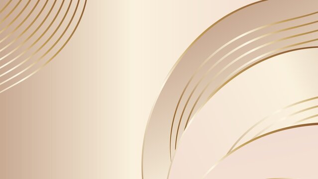 ​An elegant abstract background featuring soft beige and cream gradients. The design is highlighted by smooth, sweeping curved shapes and multiple thin, shimmering gold metallic lines that create a lu