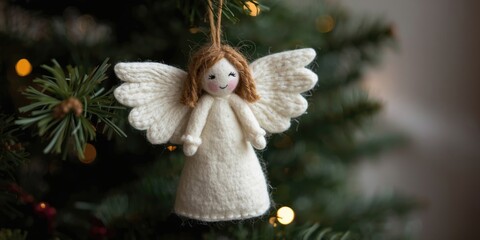Obraz premium Natural wool felt angel ornament designed for Christmas decoration
