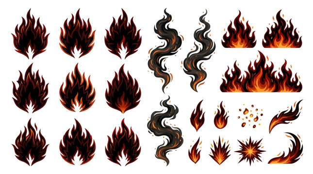 Flames and fire graphic elements.