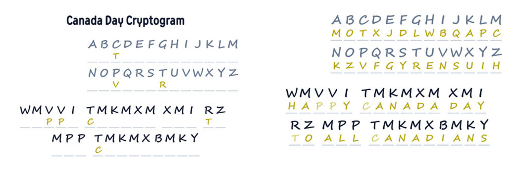 Canada Day cryptogram for educational learning and concentration  