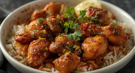 Fototapeta premium Spicy Indian Pepper Chicken Marinated with Fresh Coriander and Lemon Zest