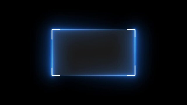 Neon blue glowing rectangular frame overlay with pulsing light effect on black background, rectangle border