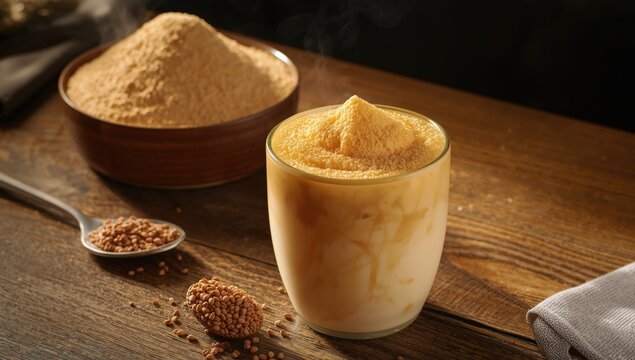 Korean traditional Misutgaru Latte with protein-rich fried multigrain powder