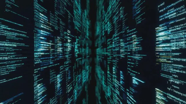 3D Source Code Walls Inside Digital Matrix Environment