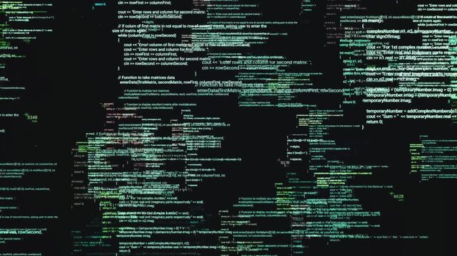 Matrix Source Code Animation On Black Cyber Background