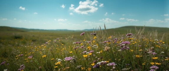 Obraz premium Seasonal wildflower display enhancing broad prairie vista