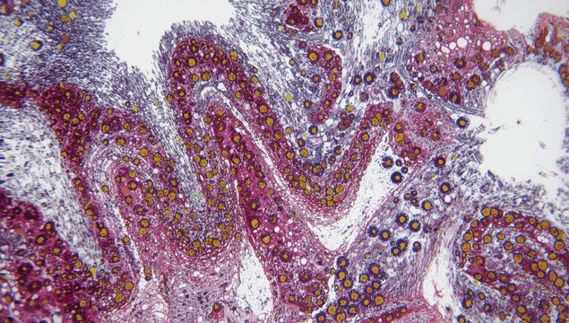 In-depth microscopic image of dog thyroid gland cells for veterinary biology education