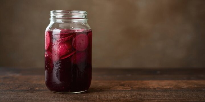 Preparing beet kvass with sliced roots immersed in fermentation jar