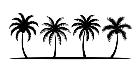 Obraz premium Palm Trees Silhouette on Horizon Line, Minimalist Tropical Icon in Vector Style for Travel, Beach, and Summer Design