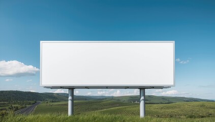 Naklejka premium Horizontal open landscape showcasing a large blank advertising billboard