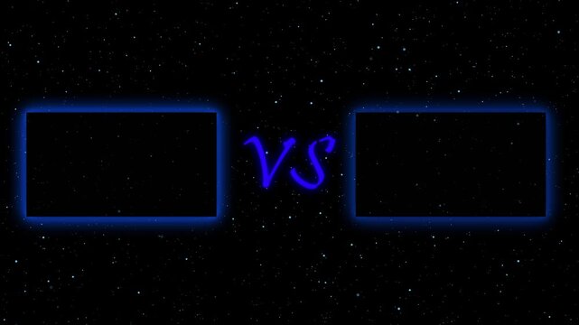 Neon versus battle screen with two glowing letters v and s and a vibrant lightning bolt separating them animated against dark background motion graphic