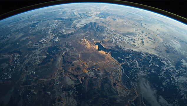 Spaceborne photo illustrating clear national border separations