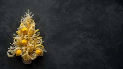 Obraz premium Lemon sugar Christmas tree artwork on dark backdrop including copy space
