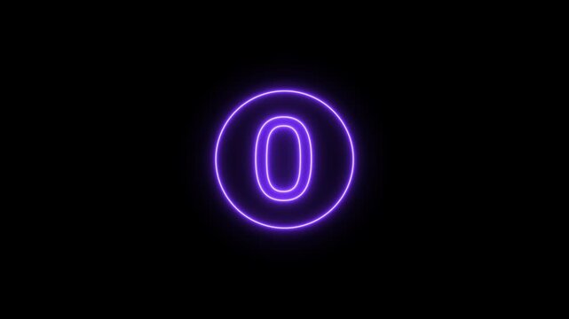 Neon purple countdown timer with glowing circular frame for intros and transitions .05 seconds circle countdown timer animation from 05 to 0 seconds on black background.

