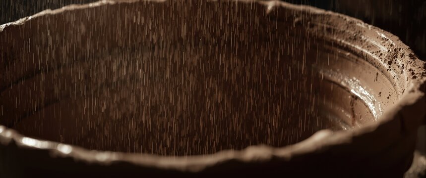 Moist clay bowl under construction captured in an intricate close up with texture