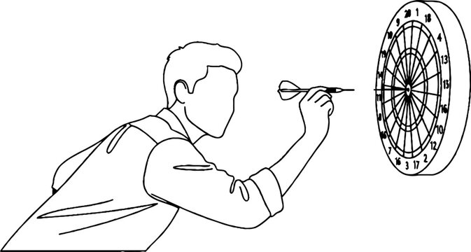 Person playing darts aiming at dartboard carefully.