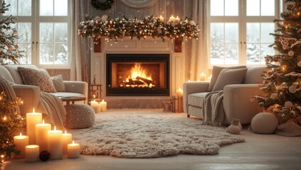 Obraz premium Winter holiday home relaxation through aromatic candles and cozy scents