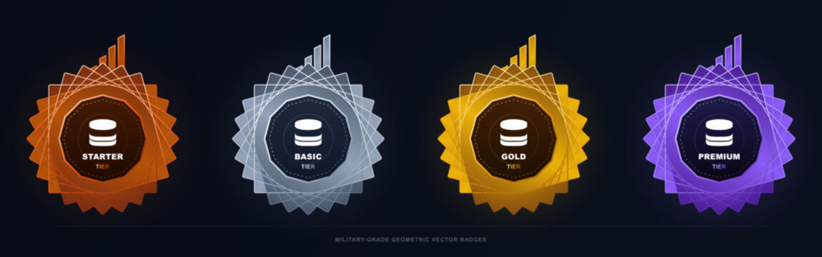 Geometric vector badges for tiers starter basic gold premium