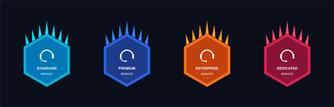 Service level badges set with standard premium enterprise dedicated labels