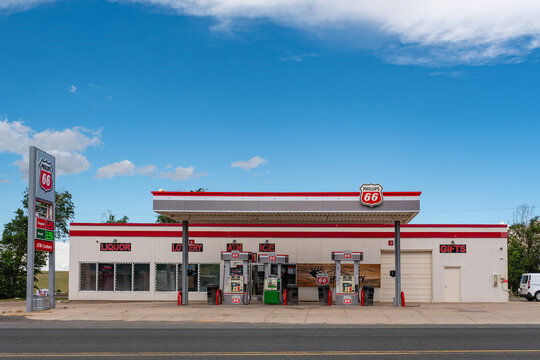 Des Moines, NM, US-September 9, 2025: Phillips 66 gas station in rural area under blue sky.