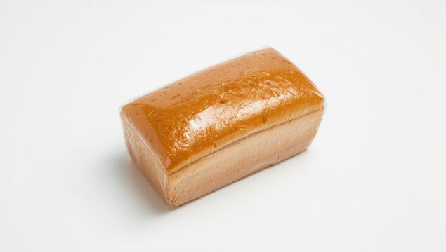 Prepackaged sweet bread loaf shown on pure white photo surface