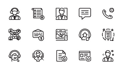 Fototapeta premium Customer service and call center linear icon set in thin line style