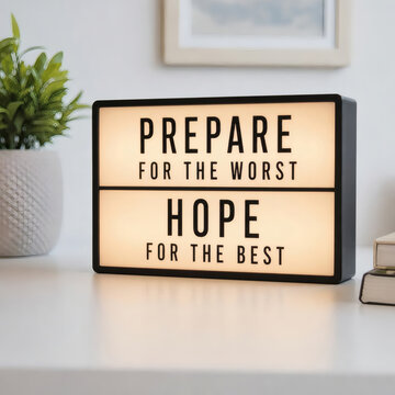 inspirational light box prepare for the worst hope for the best positive motivational quote modern minimalist decor uplifting office wall art calming pastel bright room clean crisp professional