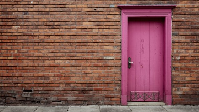 Textured vintage brick wall paired with a bold pink door for urban rustic charm