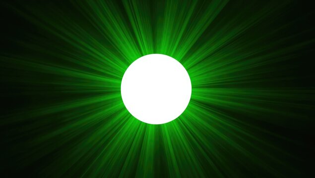 Intense green rays surrounding a white circle with copy space