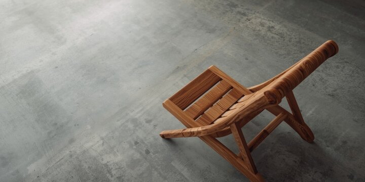 Comfortable individual deck chair made of tropical wood on concrete