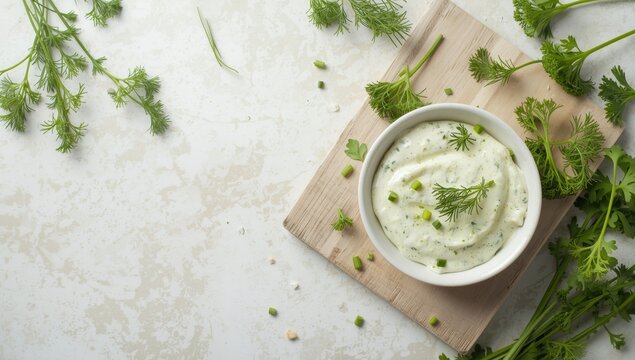 Tangy curd cheese spread enriched with garden green herbs
