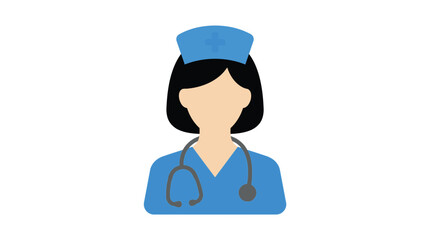 Fototapeta premium Minimalist vector illustration of a professional nurse wearing a blue uniform and a medical stethoscope