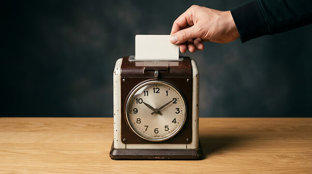 Vintage Time Clock Machine Used for Punching In and Tracking Employee Attendance Records