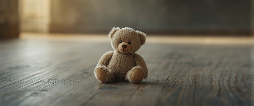 Single teddy bear on floor capturing heartfelt melancholy on Missing Children Day