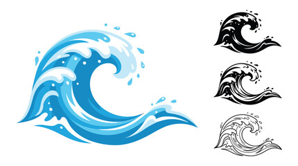 Fototapeta premium Dynamic blue sea wave vector illustration featuring stylized water splashes and clean bold graphic lines
