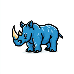 Fototapeta premium A cute, minimalist 2D cartoon blue rhinoceros. It features clean lines, simple shapes, and a solid pastel blue color on a seamless white background.