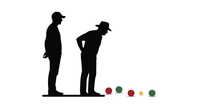 Detailed vector illustration of two men playing a casual game of bocce on white background