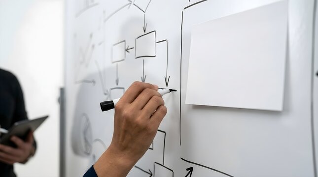 Business strategy planning with flowchart.