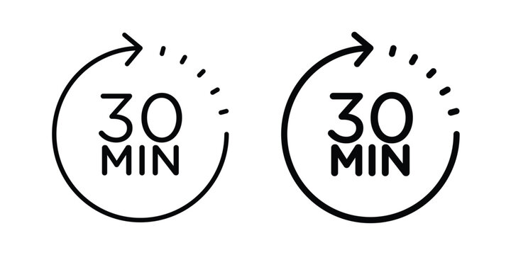 30 minutes icon. Editable line vector element set
