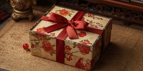 Obraz premium Decorative Japanese gift box intended for Respect for the Aged Day with seasonal embellishments