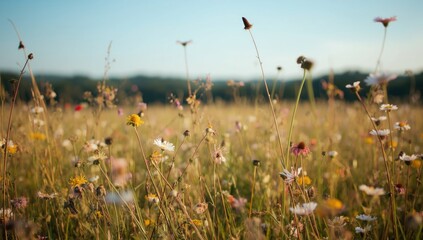 Obraz premium Joyful summer backdrop highlighting wildflowers in natural growth