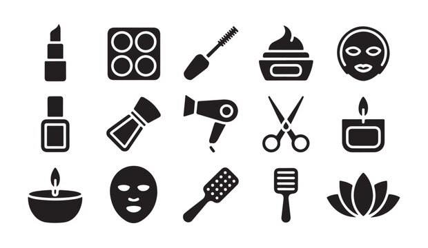 Beauty and personal care black solid vector icons set.