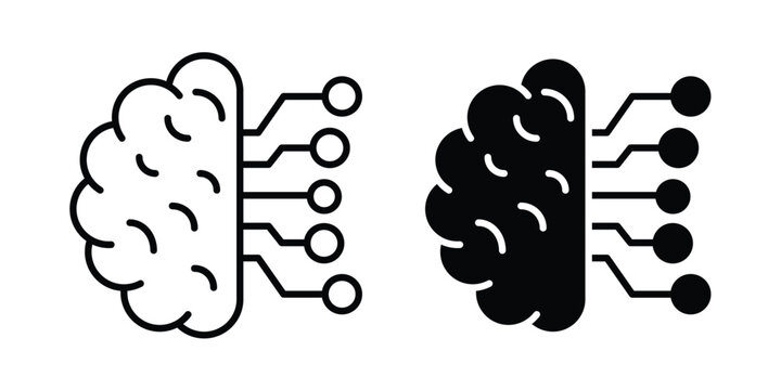 Brain circuit icon. Editable line vector element set