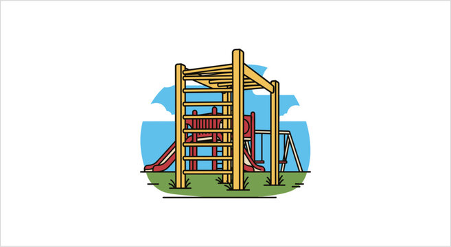 Childrens playground equipment with slide and monkey bars.