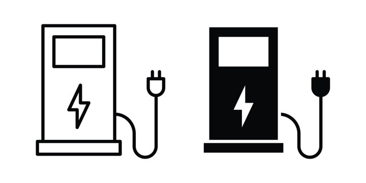 Charging station icon. Editable line vector element set